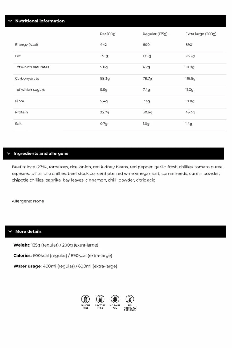 Firepot - Chilli Con Carne And Rice - 135g 4 Firepot - Chilli Con Carne And Rice - 135g - Image 2