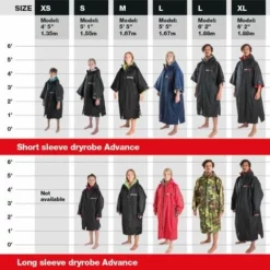 Dryrobe Long Sleeve - Red / Grey -UK Surf Sales 2024 dryrobe size chart