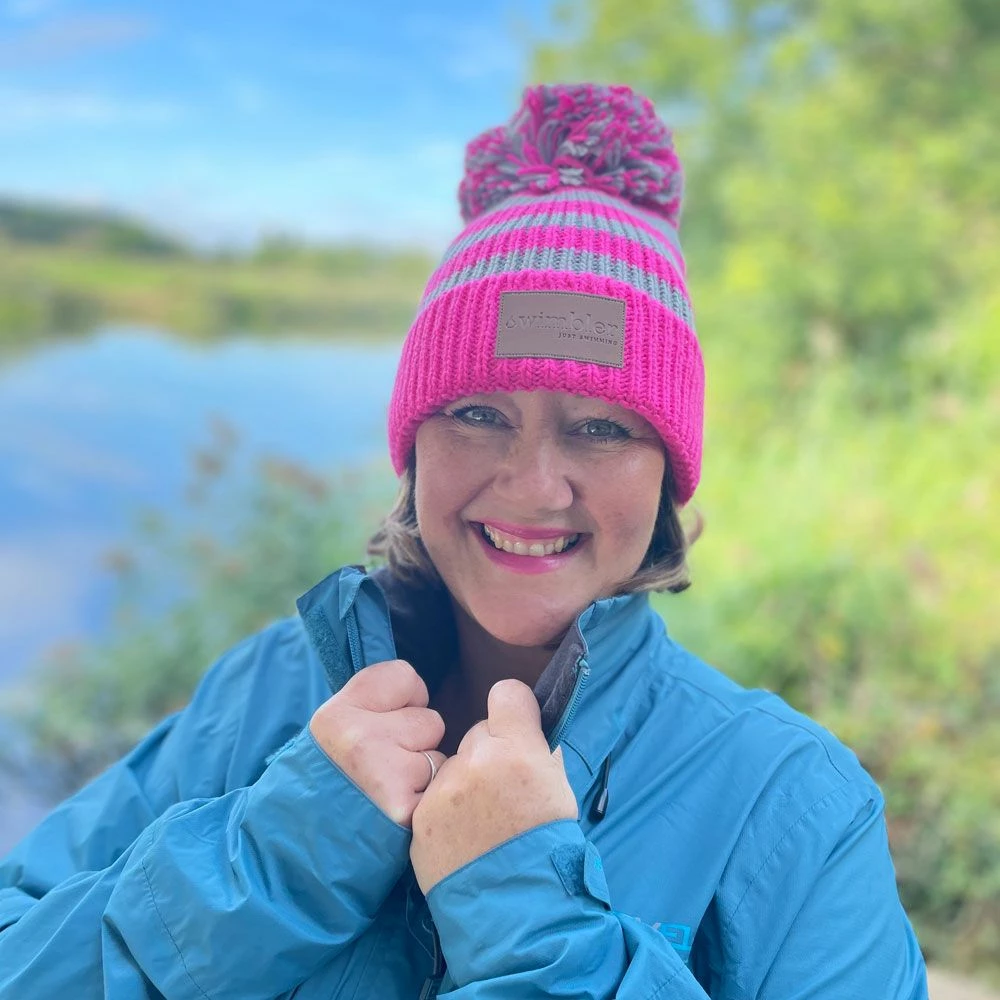 Swimbler Waterproof Bobble Hat - Pink Fizz 6 Swimbler Waterproof Bobble Hat - Pink Fizz - Image 4